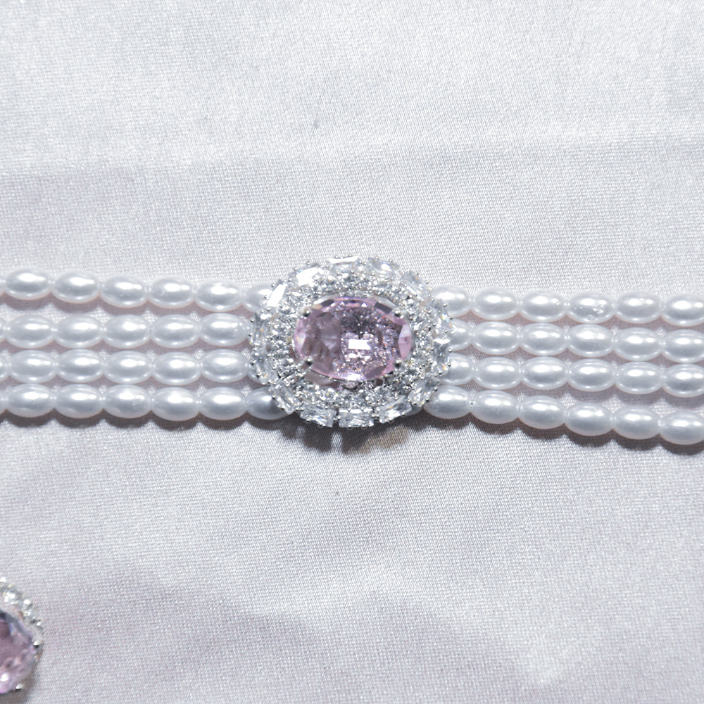 Classic pink stone and AD-studded pearl choker
