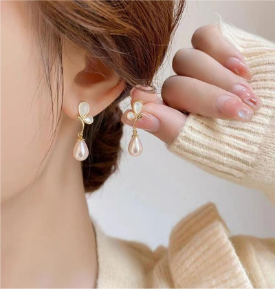 Elegant White Flower Earrings for Women | Artificial Pearl Jewelry Accessories for Ladies