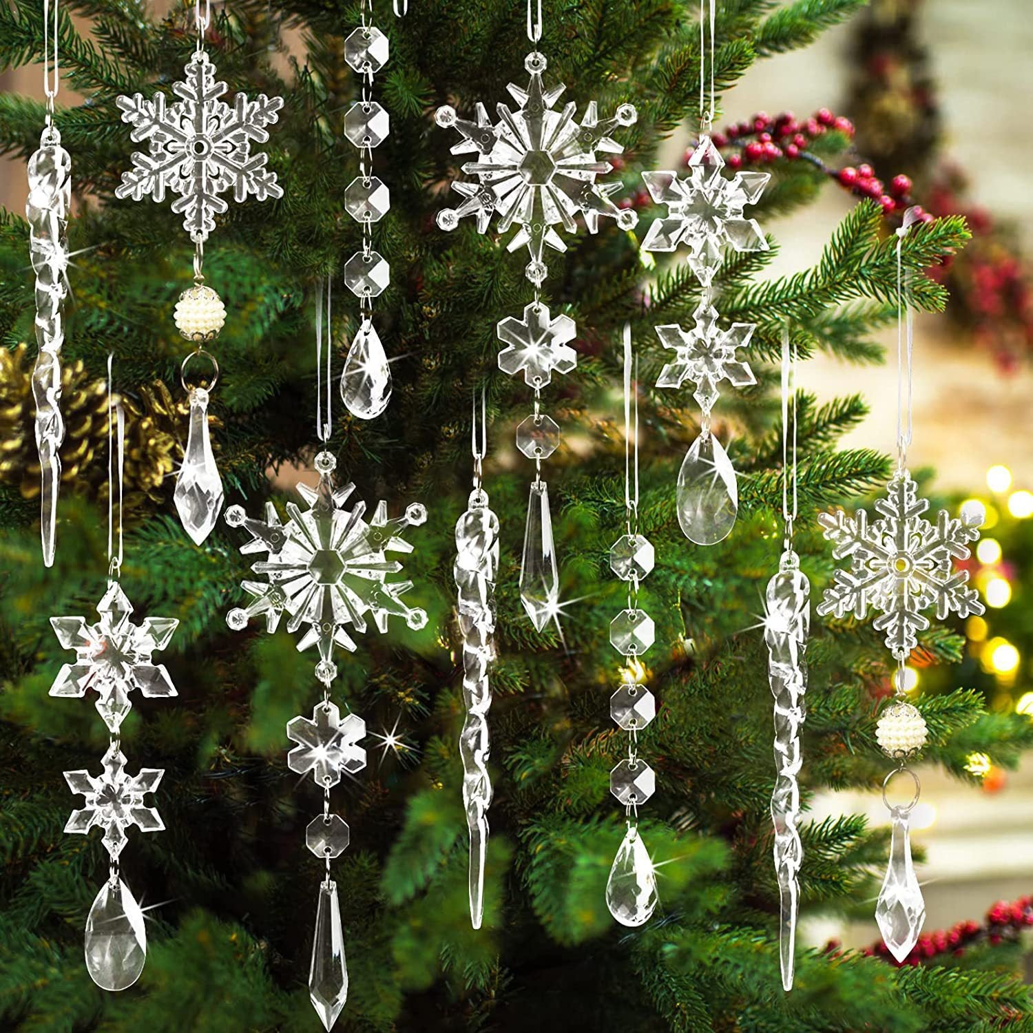 10pcs Acrylic Ice Strip Christmas Ornaments - Hanging Pendants ❄️🎄