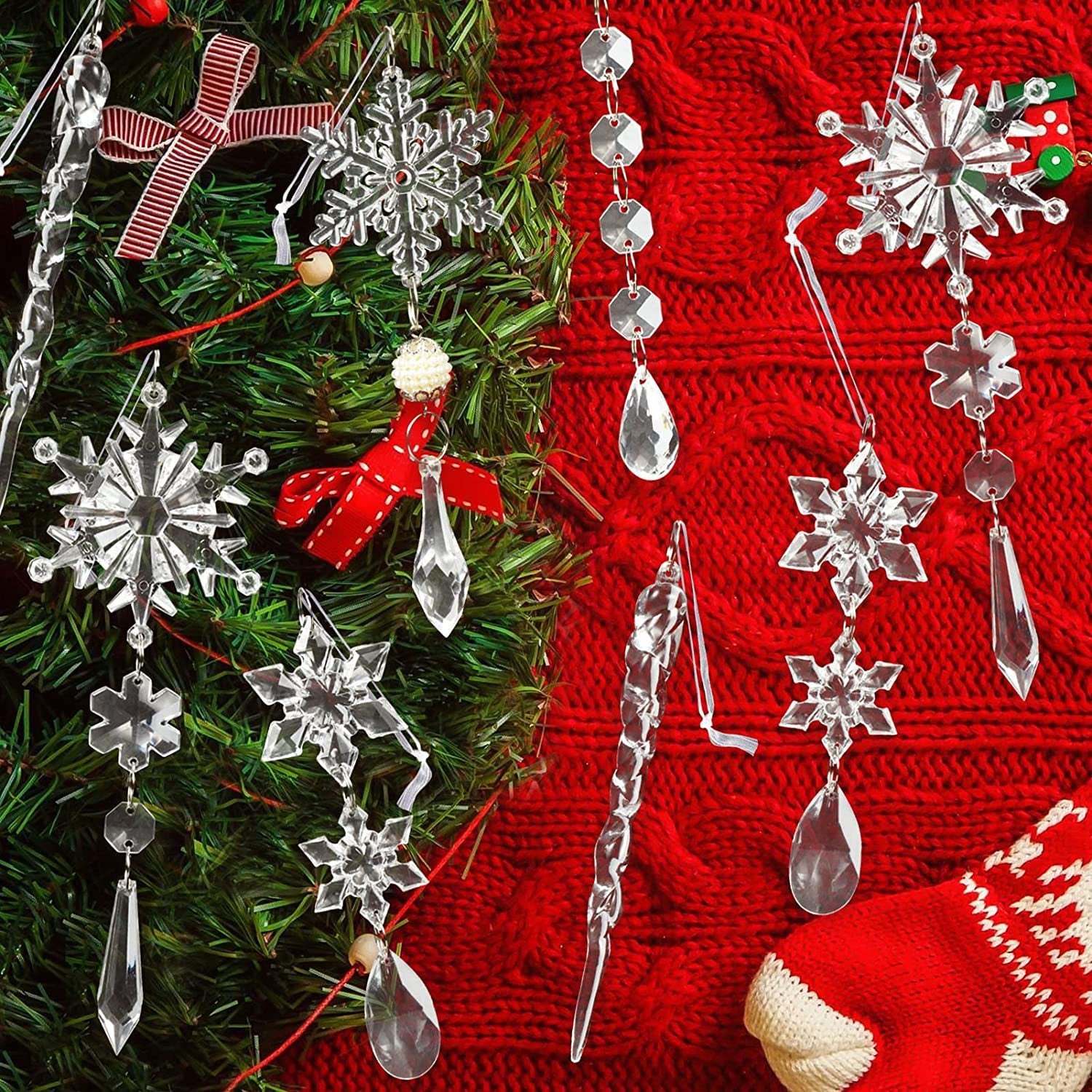 10pcs Acrylic Ice Strip Christmas Ornaments - Hanging Pendants ❄️🎄