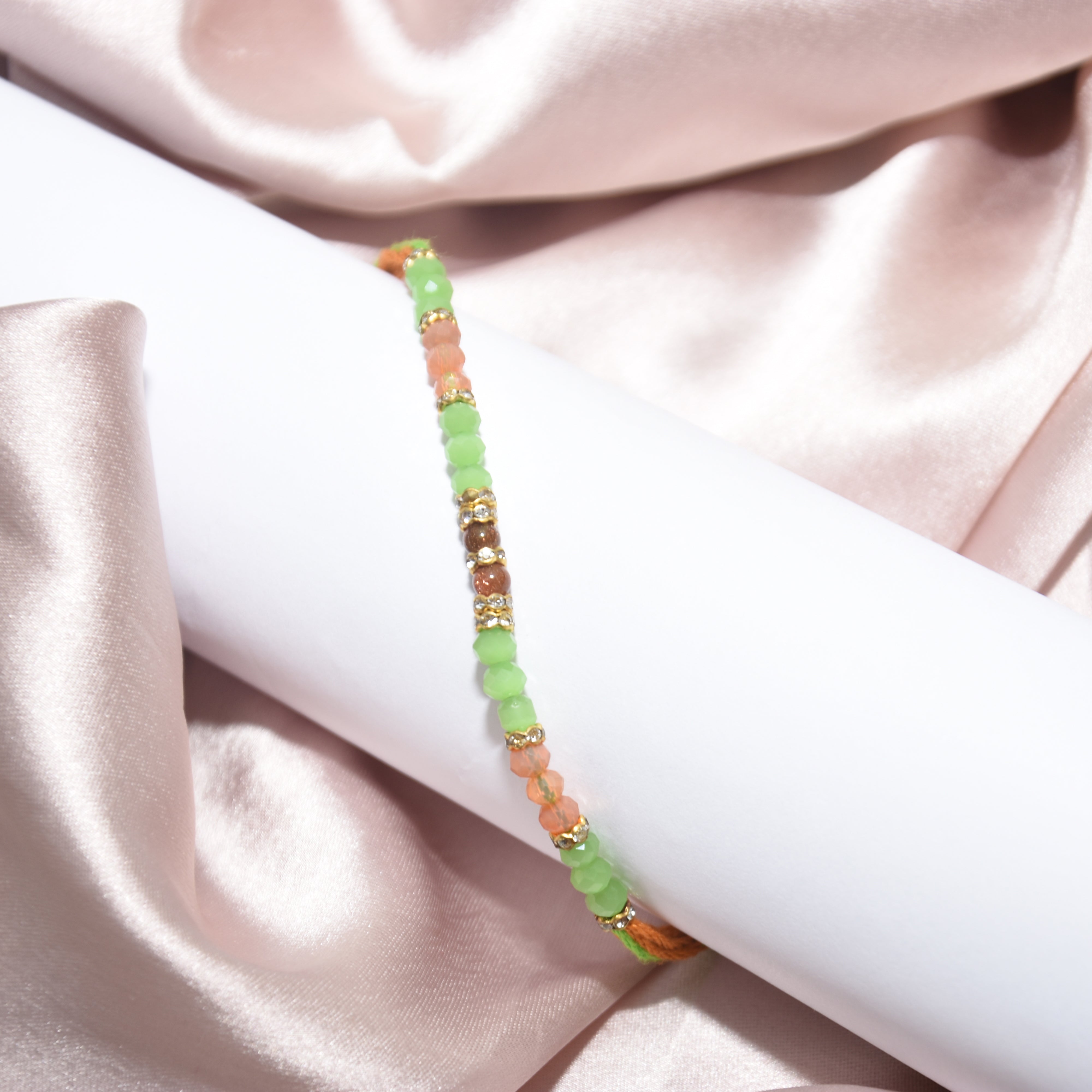 Pearl Designer - Pink and Green Rakhi