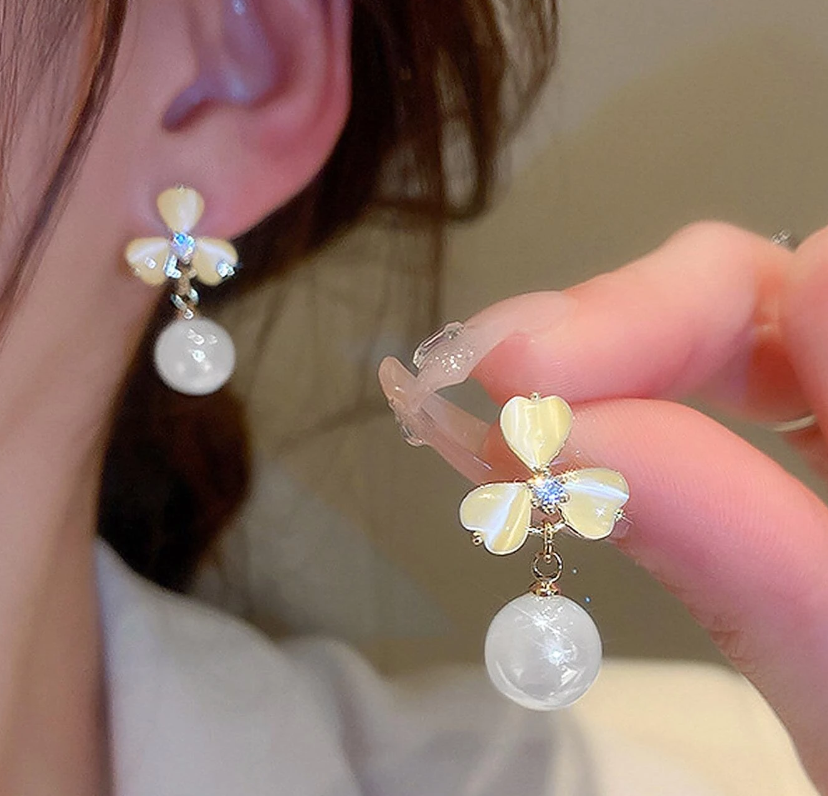 Elegant White Flower Earrings for Women | Artificial Pearl Jewelry Accessories for Ladies