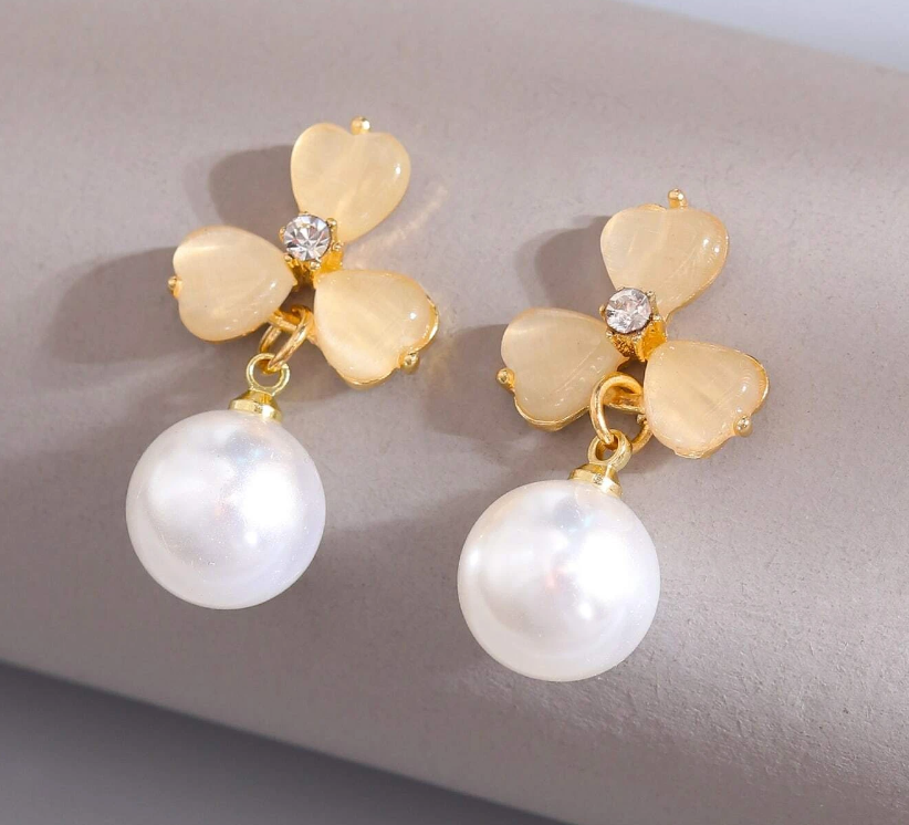 Elegant White Flower Earrings for Women | Artificial Pearl Jewelry Accessories for Ladies