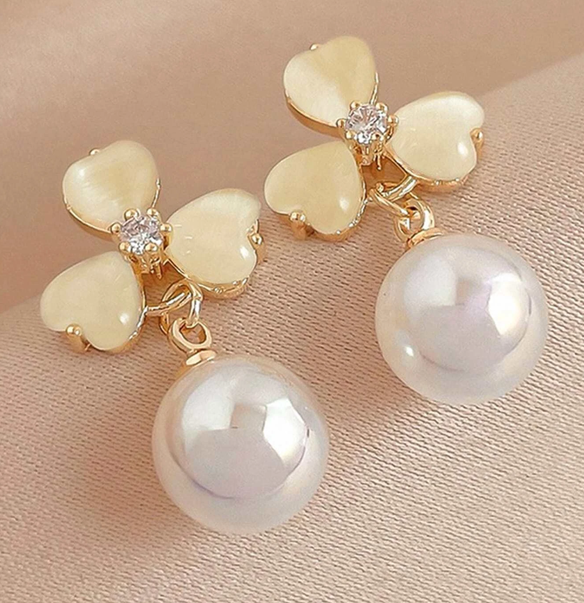 Elegant White Flower Earrings for Women | Artificial Pearl Jewelry Accessories for Ladies