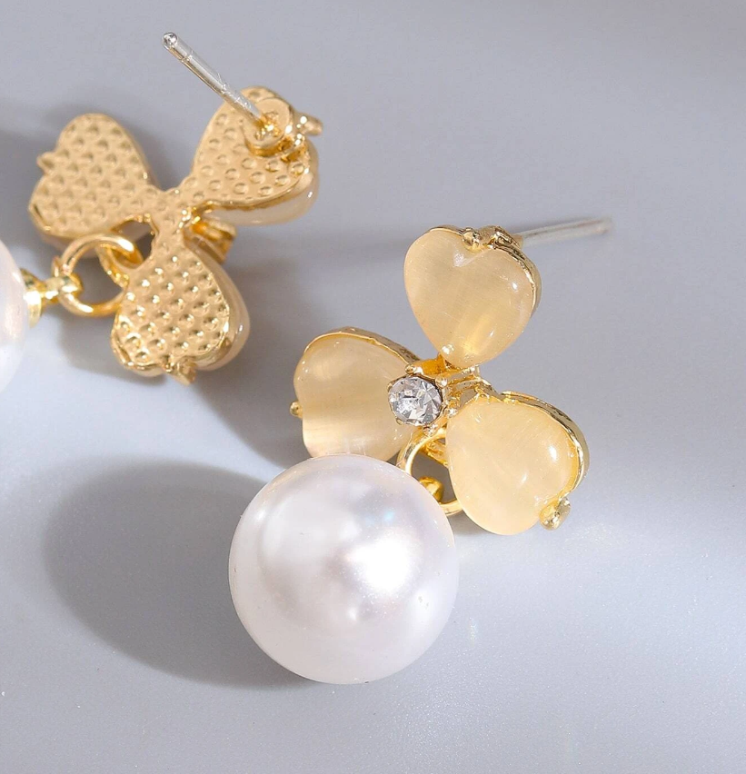 Elegant White Flower Earrings for Women | Artificial Pearl Jewelry Accessories for Ladies