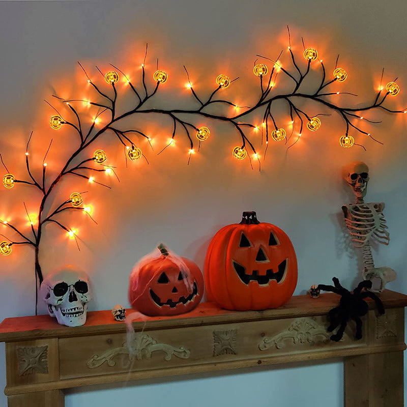 Halloween LED Willow Vine Lights - Bat & Pumpkin Decor 🎃🦇