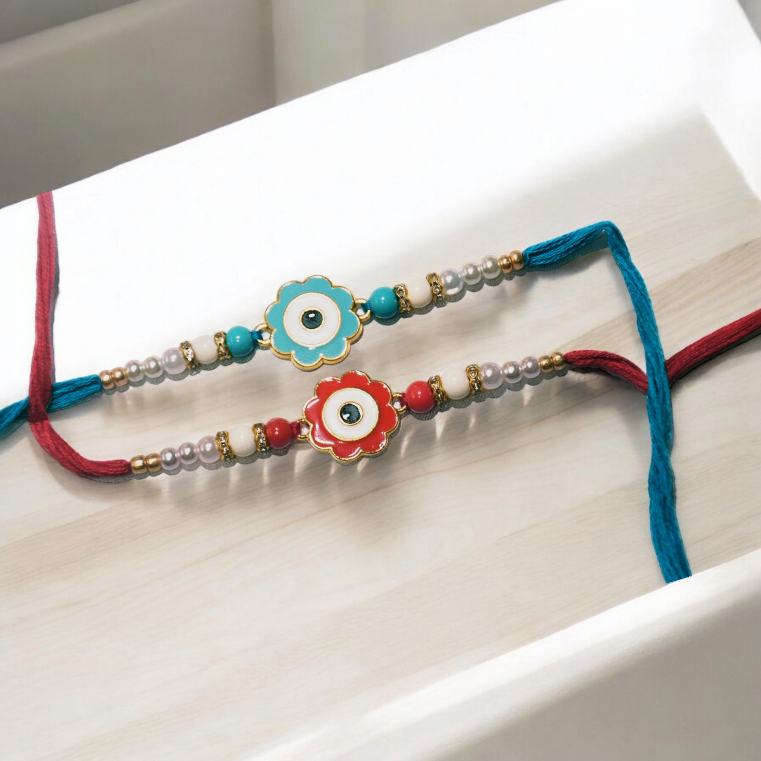 Red and Blue Flowers Designer | 2 Set of Rakhi