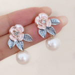 Elegant Faux Pearl Stud Earrings with Floral Design – Perfect for Daily Glamour or a Thoughtful Holiday Gift - Image 2