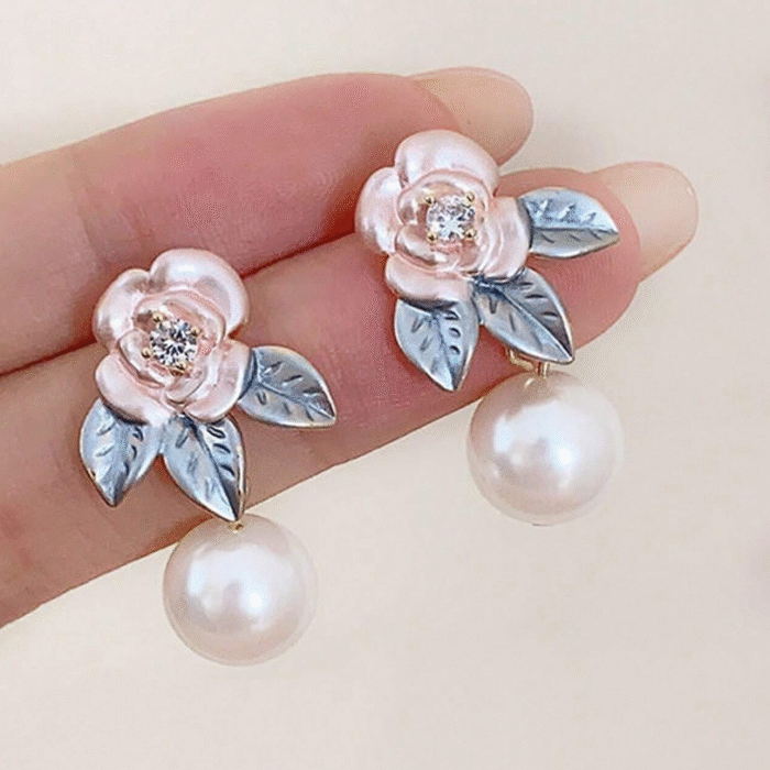 Elegant Faux Pearl Stud Earrings with Floral Design – Perfect for Daily Glamour or a Thoughtful Holiday Gift - Image 2