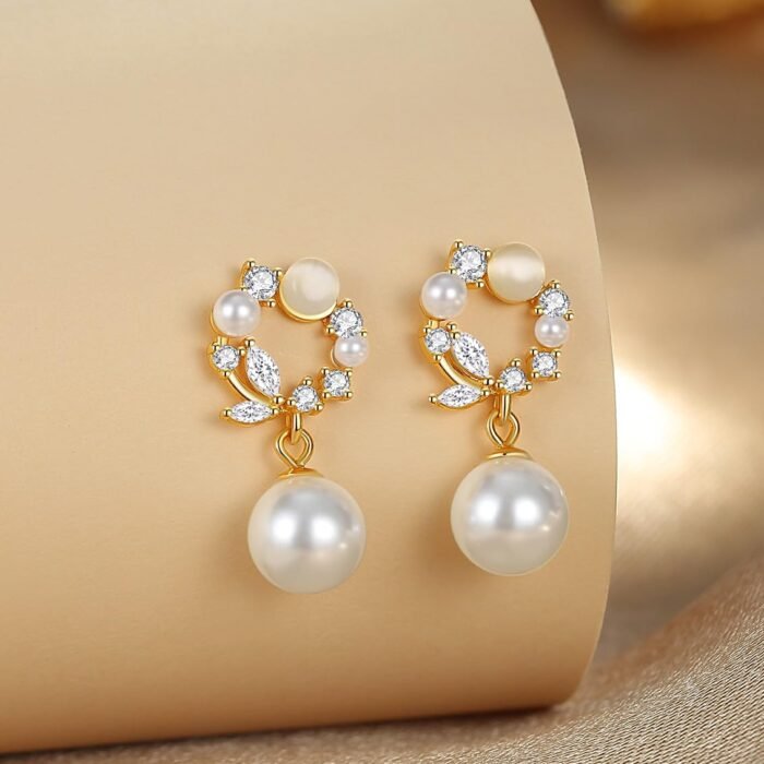 Exquisite Mermaid-Inspired Ear Studs for Women | Elegant Faux Pearl & Rhinestone Accents with Delicate Design - Image 2