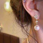 Rhinestone Pearl Flower Hoop Earrings for Women | Crystal Zircon Detailing | Light Luxury Jewelry for Girls & Party Gifts - Image 3