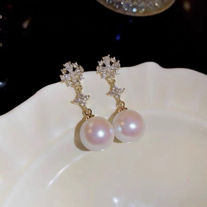 Rhinestone Pearl Flower Hoop Earrings for Women | Crystal Zircon Detailing | Light Luxury Jewelry for Girls & Party Gifts - Image 4