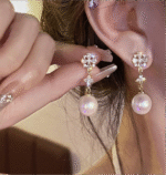 Rhinestone Pearl Flower Hoop Earrings for Women | Crystal Zircon Detailing | Light Luxury Jewelry for Girls & Party Gifts