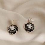 Shiny Camellia Dangle Earrings | Corrosion-Resistant Alloy Statement Earrings for Travel