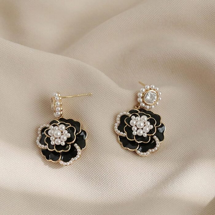 Shiny Camellia Dangle Earrings | Corrosion-Resistant Alloy Statement Earrings for Travel - Image 1