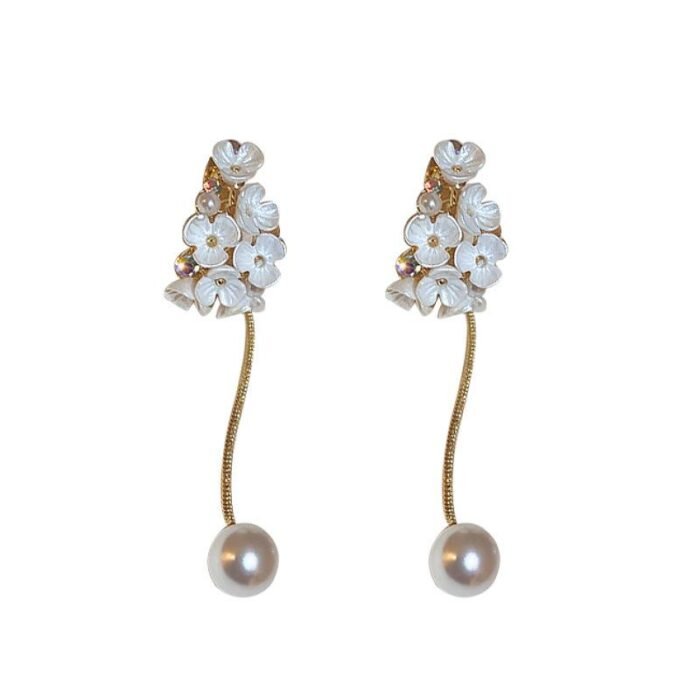 Dainty Floral Blossom Bead Long Dangle Earrings for Women | Elegant Flower Design Studs - Image 5