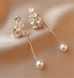 Dainty Floral Blossom Bead Long Dangle Earrings for Women | Elegant Flower Design Studs - Image 3