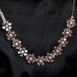 Rhodium Plated Silver American Diamond Studded Flower Shaped Neckalce