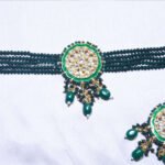 Green Multistrand Crystal Beads & Kundan Choker Necklace with Mang tikka
