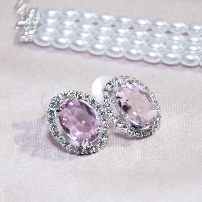 Classic pink stone and AD-studded pearl choker - Image 2