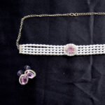 Classic pink stone and AD-studded pearl choker - Image 5