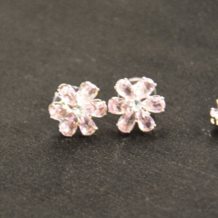Rhodium Plated Silver American Diamond Studded Flower Shaped Neckalce - Image 5