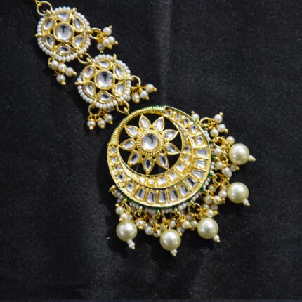 Chandbali Kundan_pearl Maang Tikka