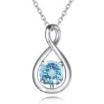 Birthstone Octagonal Pendant Sterling Silver Zircon Four Claw Necklace - Image 9