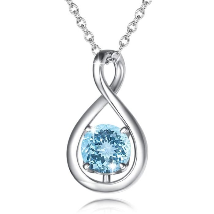 Birthstone Octagonal Pendant Sterling Silver Zircon Four Claw Necklace - Image 9