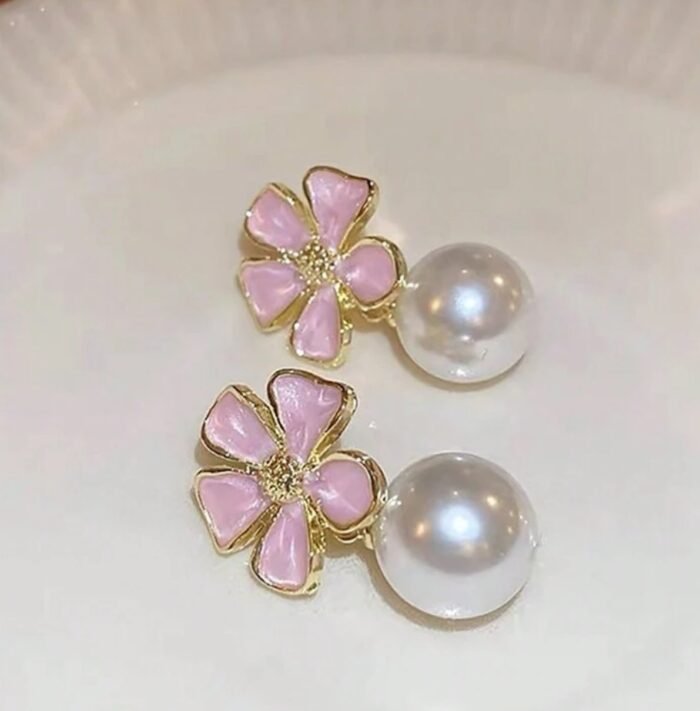 Elegant Flower Faux Pearl Earrings | Perfect Bridal Earrings & Suitable for Daily Wear - Image 3