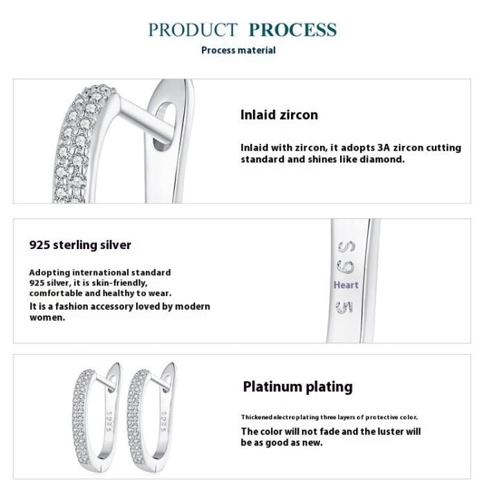 Sterling Silver S925 Simple Zircon Ear Clip White Gold Plated Smooth - Image 5