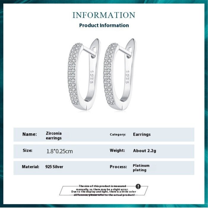 Sterling Silver S925 Simple Zircon Ear Clip White Gold Plated Smooth - Image 2