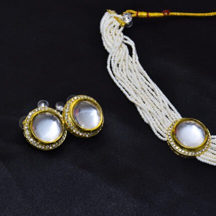 Gold Tone Multistrand Beaded Kundan Choker Necklace