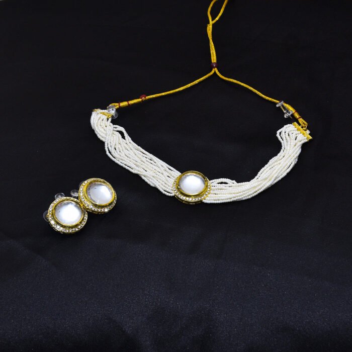 Gold Tone Multistrand Beaded Kundan Choker Necklace - Image 2