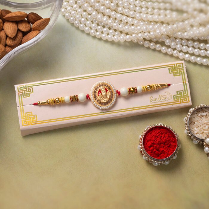 Sikh Divine Pearl Beaded Thread Rakhi - Image 1