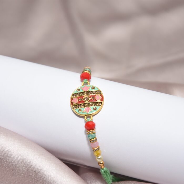 Kundan Green Red Rakhi - Image 1
