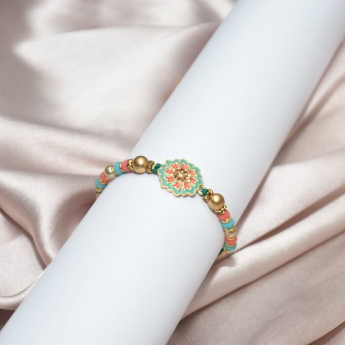 Kundan Green pink Rakhi - Image 1