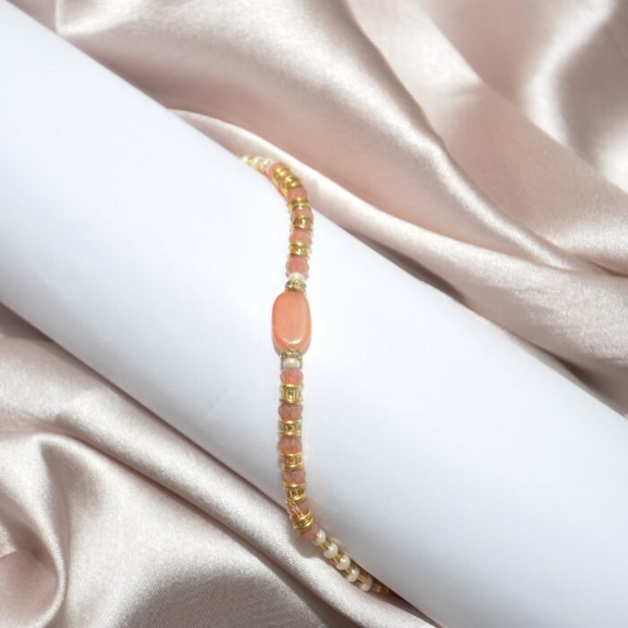 Designer - Pink and White Pearl Rakhi - Image 1