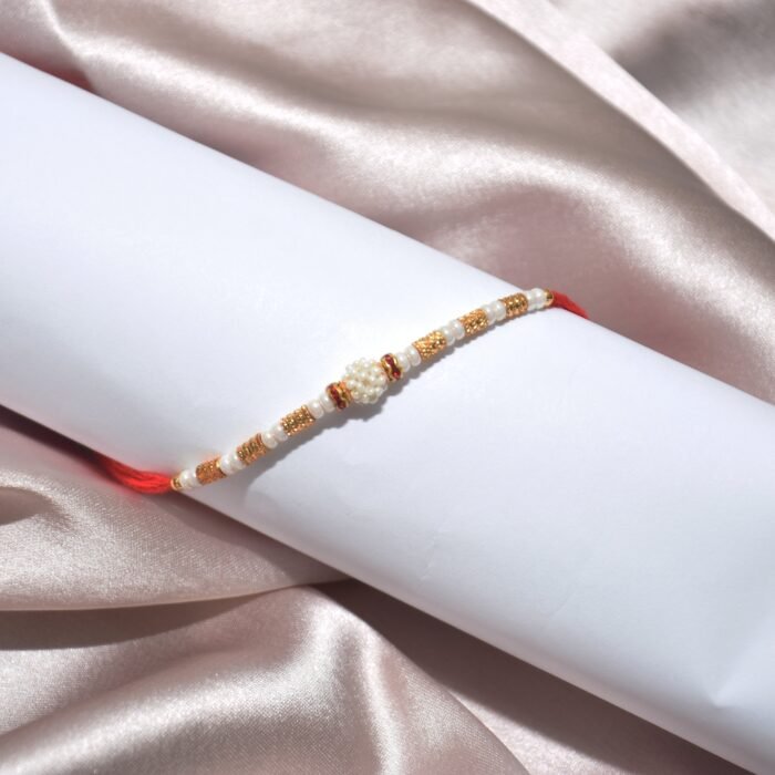 White Flower Pearl - Designer Rakhi - Image 1