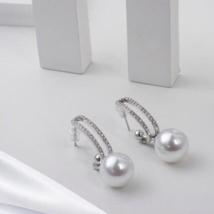 3 in 1 Pearl Drop Earring -Silver