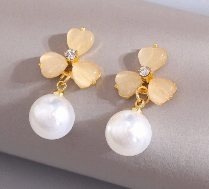 Elegant White Flower Earrings for Women | Artificial Pearl Jewelry Accessories for Ladies - Image 2
