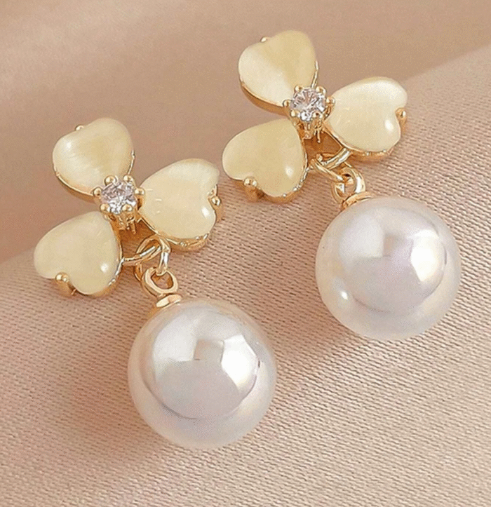 Elegant White Flower Earrings for Women | Artificial Pearl Jewelry Accessories for Ladies - Image 1