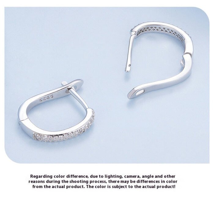 Sterling Silver S925 Simple Zircon Ear Clip White Gold Plated Smooth - Image 3