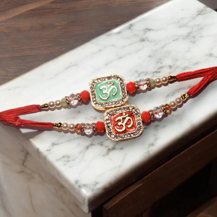 OM Stud Premium Designer | 2 Set of Rakhi - Image 1