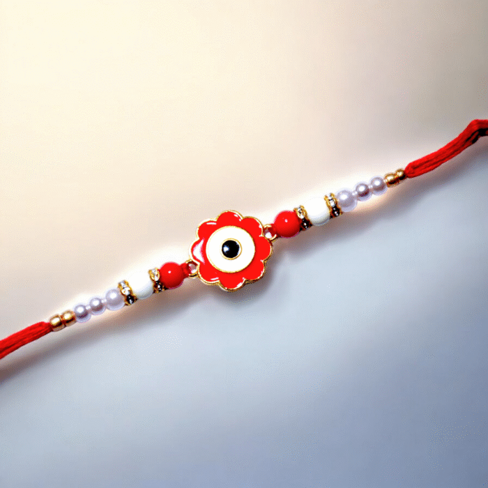 Red and White Flower Rakhi - Image 1