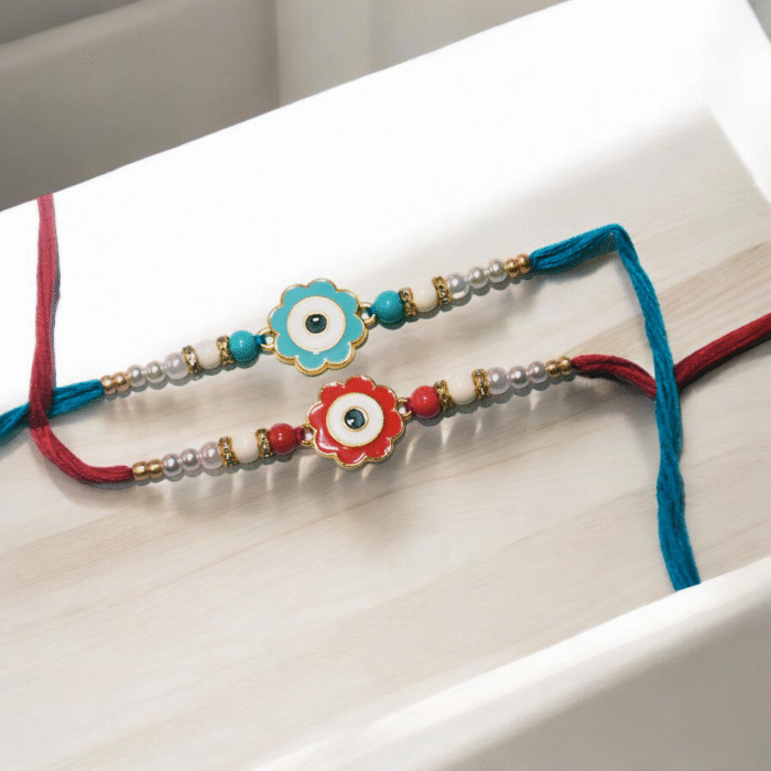 Red and Blue Flowers Designer | 2 Set of Rakhi - Image 1